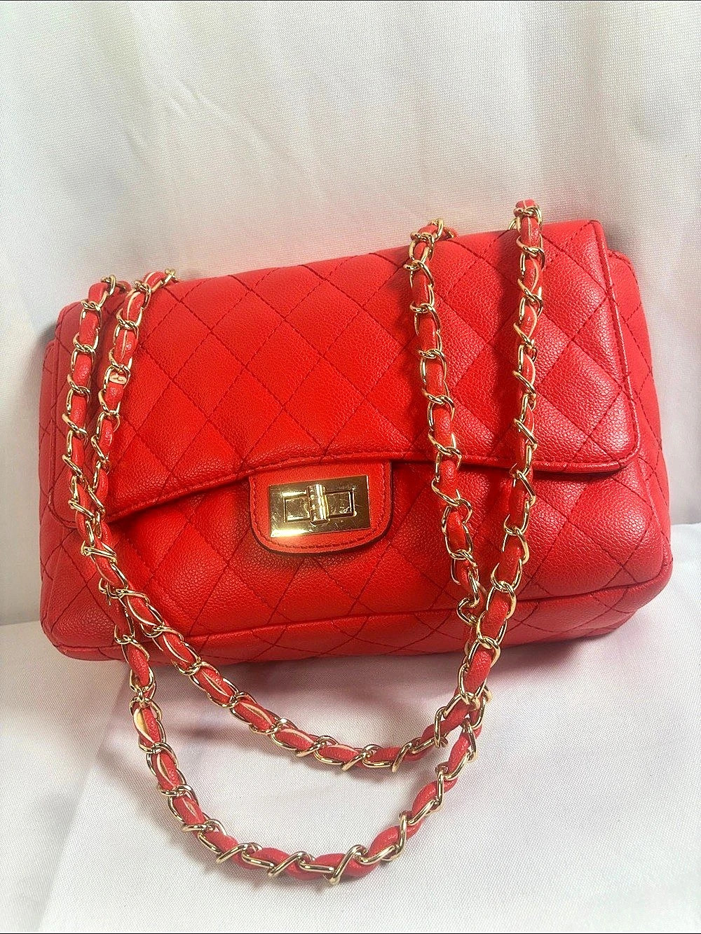 Quilted Shoulder Bag in Red Like New